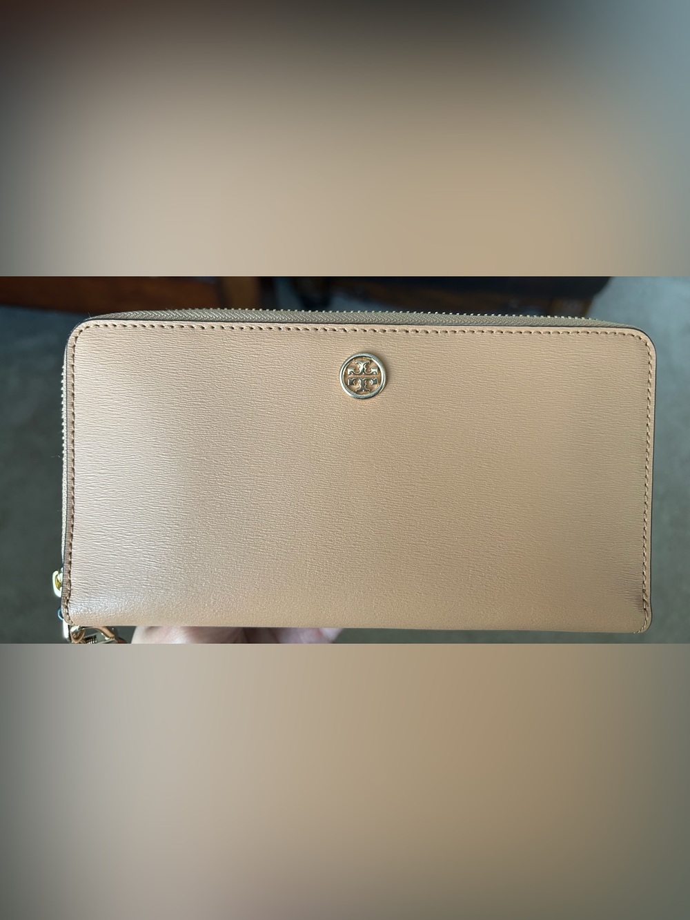 Tory Burch Beige Leather Zip Wristlet